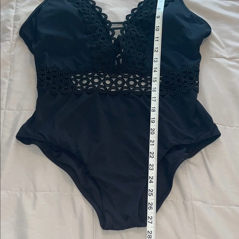 BECCA Black Scallop Lace One Piece Swimsuit